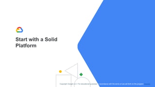 Start with a Solid
Platform
Copyright Google LLC. For educational purposes in accordance with the terms of use set forth on the program Website.
 