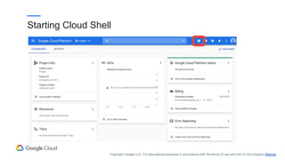 Starting Cloud Shell
Copyright Google LLC. For educational purposes in accordance with the terms of use set forth on the program Website.
 