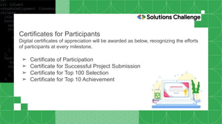 Certificates for Participants
Digital certificates of appreciation will be awarded as below, recognizing the efforts
of participants at every milestone.
➢ Certificate of Participation
➢ Certificate for Successful Project Submission
➢ Certificate for Top 100 Selection
➢ Certificate for Top 10 Achievement
 