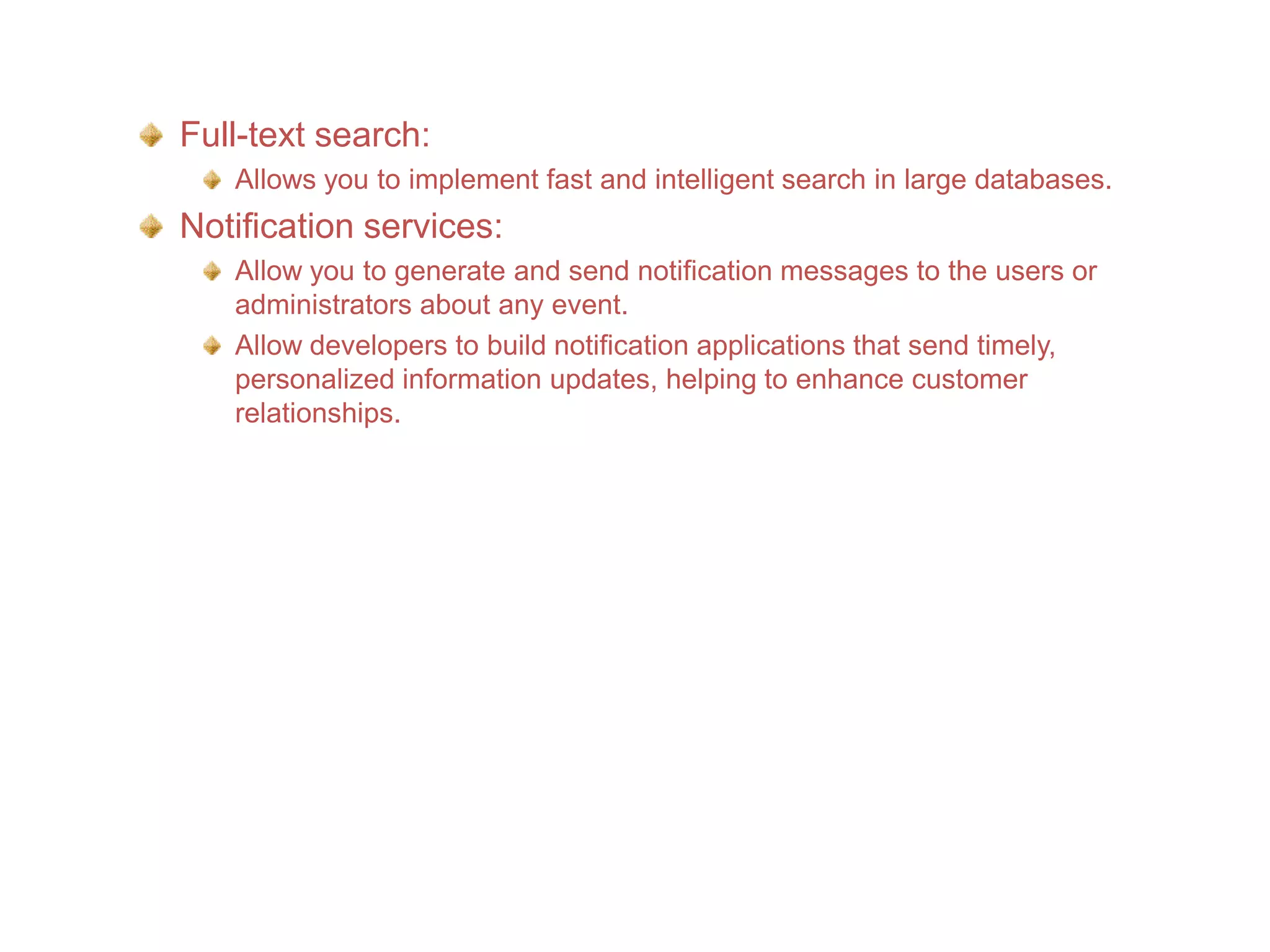 Replication:
Allows you to copy and distribute data and database objects
from one database server to another.

The following figure shows an example of order processing
system.

 