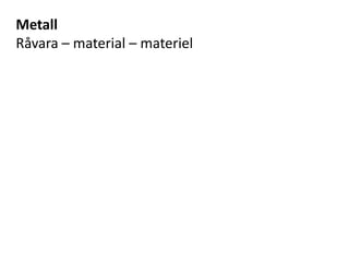Metall
Råvara – material – materiel
 