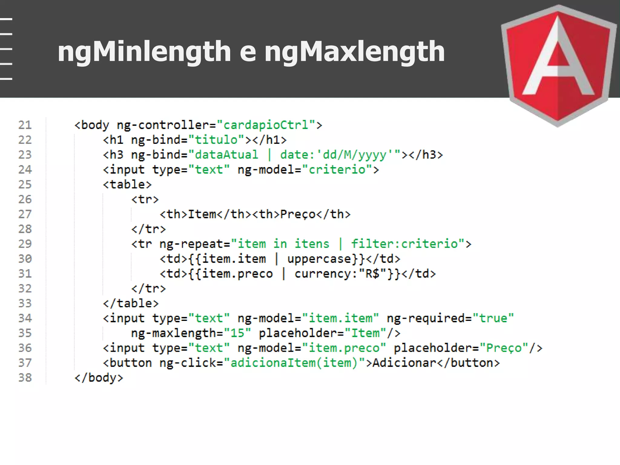 ngMinlength e ngMaxlength
 