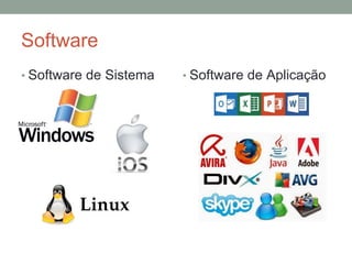 Software
• Software de Sistema • Software de Aplicação
 