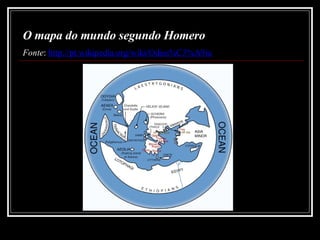 O mapa do mundo segundo Homero Fonte :  http://pt.wikipedia.org/wiki/Odiss%C3%A9ia 