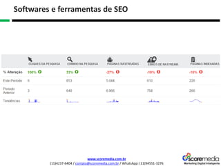 www.scoremedia.com.br
(11)4237-6404 / contato@scoremedia.com.br / WhatsApp: (11)94551-3276
Softwares e ferramentas de SEO
 