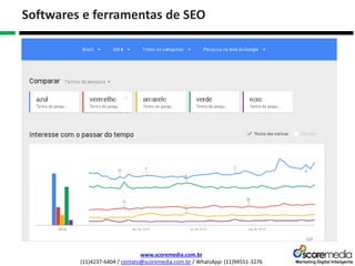 www.scoremedia.com.br
(11)4237-6404 / contato@scoremedia.com.br / WhatsApp: (11)94551-3276
Softwares e ferramentas de SEO
 