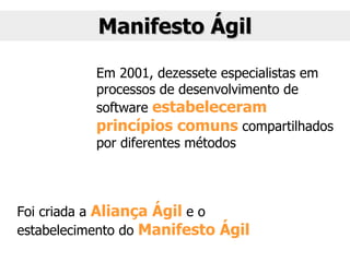 Manifesto Ágil Em 2001, dezessete especialistas em processos de desenvolvimento de software  estabeleceram princípios comu...