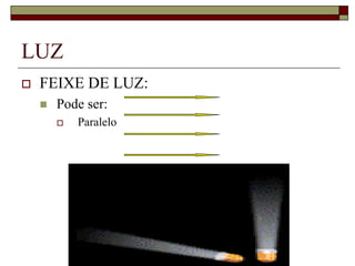 LUZ
 FEIXE DE LUZ:
 Pode ser:
 Paralelo
 