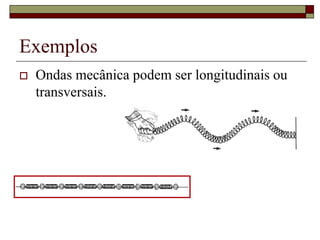 Exemplos
 Ondas mecânica podem ser longitudinais ou
transversais.
 