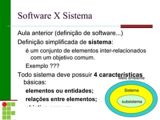 Software X Sistema Aula anterior (definição de software...) 