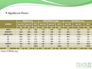 Fonte: CONAB, 2017.
Algodão em Pluma.
 
