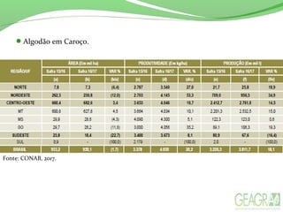 Algodão em Caroço.
Fonte: CONAB, 2017.
 