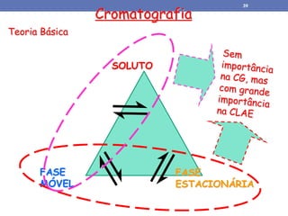 Cromatografia
Teoria Básica
SOLUTO
FASE
ESTACIONÁRIA
FASE
MÓVEL
39
 