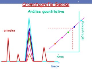 Cromatografia Gasosa
Análise quantitativa
tempo
Concentração
Área
amostra
76
 