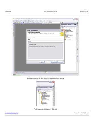 Versão: 2.0 www.marcelosincic.com.br Página 21 de 59
www.marcelosincic.com.br Reprodução e distribuição livre
Tela de confirmação dos dados e criação do data source
Projeto com o data source definido
 