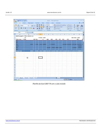 Versão: 2.0 www.marcelosincic.com.br Página 59 de 59
www.marcelosincic.com.br Reprodução e distribuição livre
Planilha do Excel 2007 TR com o cubo incluido
 