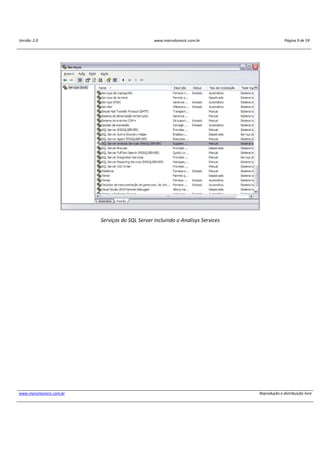 Versão: 2.0 www.marcelosincic.com.br Página 9 de 59
www.marcelosincic.com.br Reprodução e distribuição livre
Serviços do SQL Server incluindo o Analisys Services
 