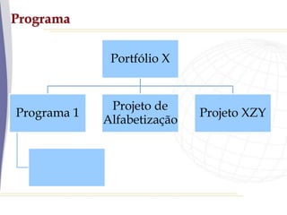 Programa
Portfólio X
Programa 1
Projeto de
Alfabetização
Projeto XZY
 