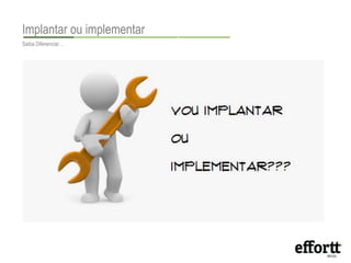 Implantar ou implementar 
Saiba Diferenciar… 
Inovação 
“É a exploração bem sucedida de 
novas idéias” 
 