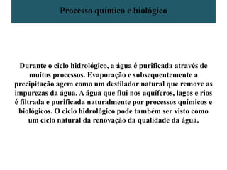 Tratar da nossa água    Desviar os cursos da água para construir ou destruir floresta é ir contra a natureza. Provoca enchentes desviando a água do seu curso e também deixa de haver conservação da mesma.