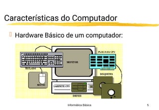 Informática Básica 5
Características do Computador
 Hardware Básico de um computador:
 