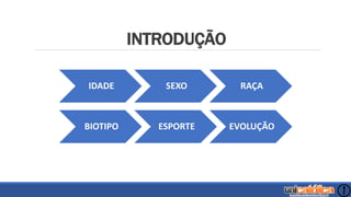 IDADE SEXO RAÇA
BIOTIPO ESPORTE EVOLUÇÃO
INTRODUÇÃO
 