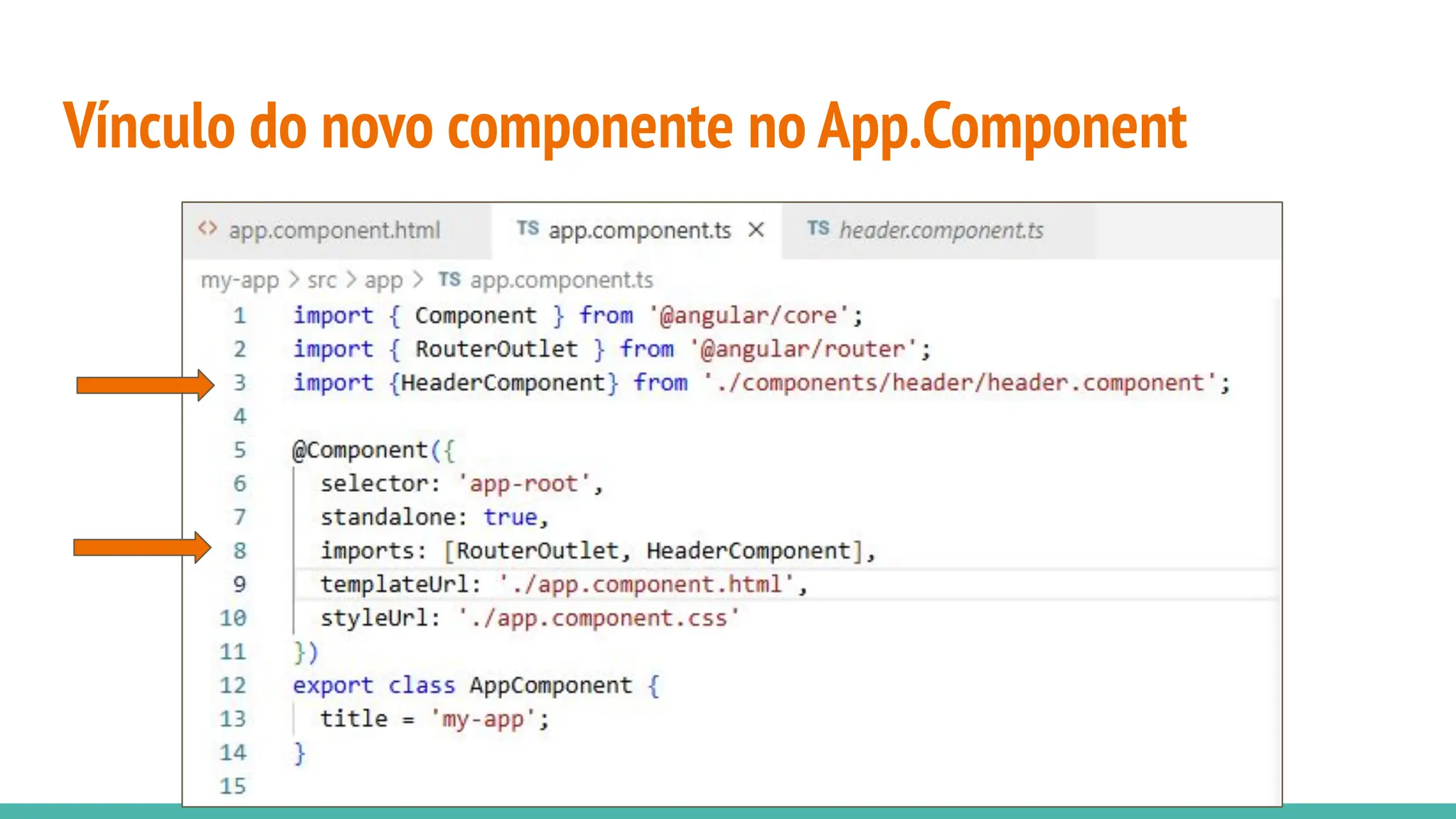 Vínculo do novo componente no App.Component
 