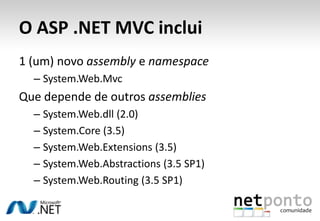 O ASP .NET MVC inclui<br />Um novo template de projecto Web<br />
