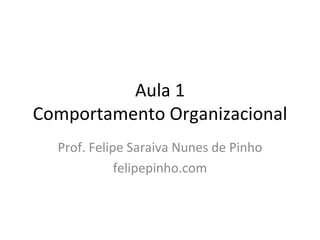 Aula 1 Comportamento Organizacional Prof. Felipe Saraiva Nunes de Pinho felipepinho.com 