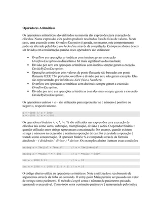 * ! ! I! C
=) ) " " ) ) " D ) ) 4 ))C ) 4
0 ) $ 4 )) ) D ) " ) # # 4 ) $ )"
) 4 )) . ( 634 " " )" " "
) " * 8 " ) =) "B ) 4
) ) ) 7 )) ) ) ) " D )<
• = # 6 C ) " " ) " ) 4
. ( 634 ) " " ) ) # " ) " R
• > ) D C ) " " ) " ) ) 4
> 7 D 34 R
• = C ) " " ) ) " # " " ) ) ) "
# " " 9%%%2LQ " " # 6 ) D 4 % )
) ) " ) # " 1 1 1 1 R
• = # 6 C ) " " ) ) ) 4 ))
. ( 634 R
• > ) D C ) " " ) ) ) 4 ))
> 7 D 34 R
=) ) 0 ) ( S ) " D ) ) " ) O ) "
" ) " "
x = +1000 // x = 1000
x = -1000 // x = -1000
=) ) 0 ) ( -  ' ] ) " D ) ) 4 ))C ) 4
0 ) " ) ) ) " " ) ) = 0 (
7 " D " )" ) ) " " $ " " 7 4)"
)" ) O ) 4 )) )"# 4 "
" " " = 0 ] " " ) #B
E F =) 4 ) 4 )" )) ) C )
string x = “Hello” + “World” // x = ”HelloWorld”
string x = “Valor = ” + 100 // x = ”Valor = 100”
int x = 1000 % 11 // x = 10
int x = 1000 – ( 1000 / 11 ) * 11 // x = 10
= B 4 " D ) ) " " ) $ " " D "
") " ) = ",- "1 " ) )) "
)" ) W " = " * " O W " ) ))
4 "0 " " W " ) " ;
 