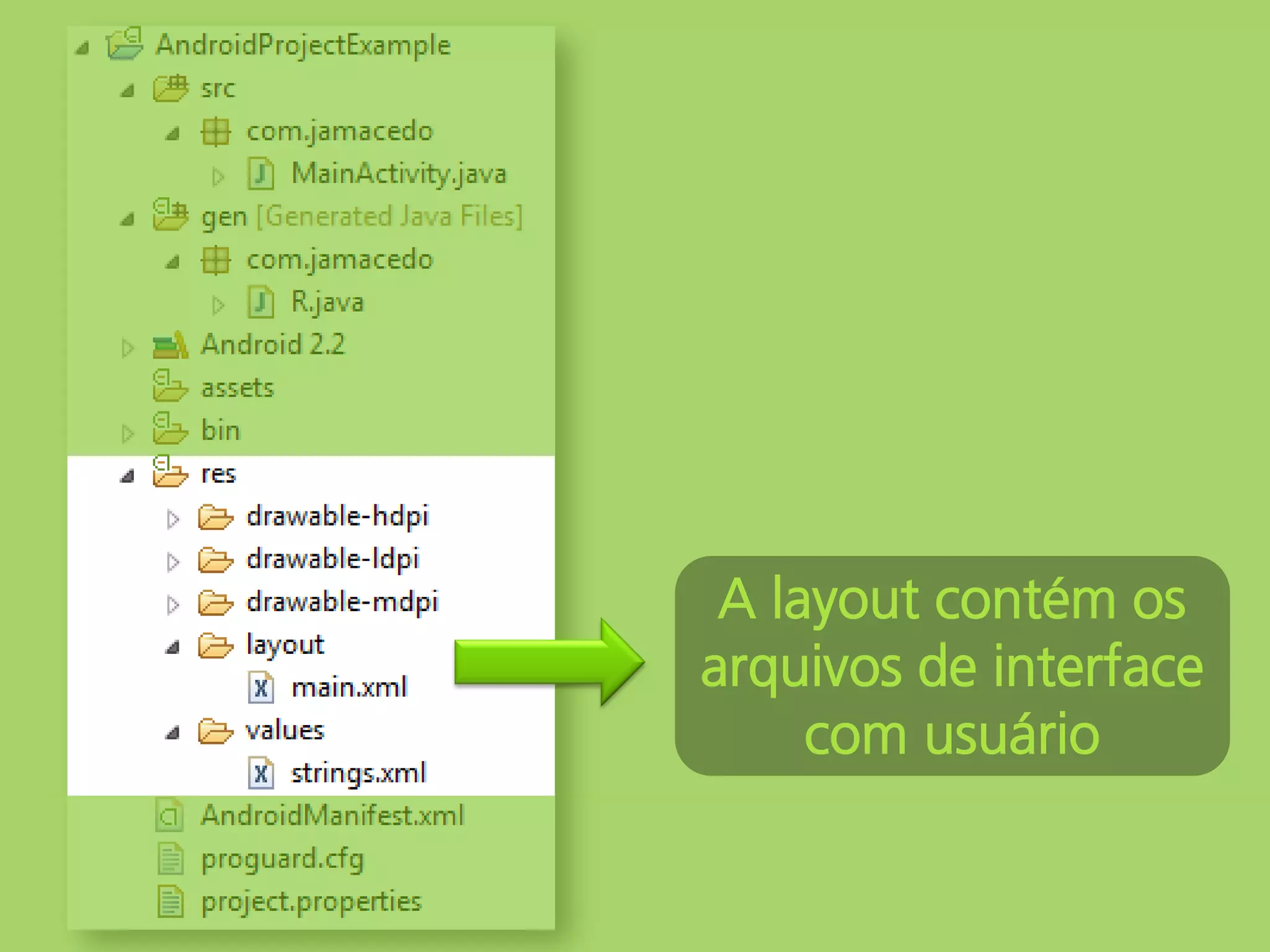 A layout contém os
arquivos de interface
     com usuário
 