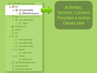 Activities,
Services, Content
Providers e outras
   classes Java
 