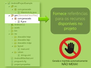 Fornece referências
  para os recursos
     disponíveis no
         projeto




Gerada e mantida automaticamente
        NÃO MEXA!
 