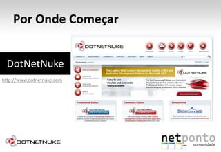Por Onde ComeçarDotNetNukehttp://www.dotnetnuke.com