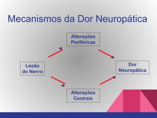 Lesão
do Nervo
Mecanismos da Dor Neuropática
Alterações
Periféricas
Alterações
Centrais
Dor
Neuropática
 