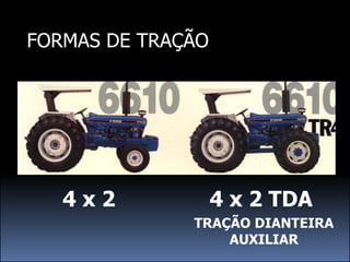FORMAS DE TRAÇÃO




   4x2             4 x 2 TDA
              TRAÇÃO DIANTEIRA
                  AUXILIAR
 