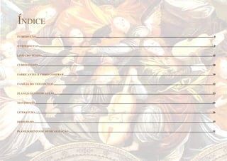 Autor: Marcos Oliveira – Todos os direitos estão em processo de registro na Biblioteca Nacional.
A venda deste material é proibida. Impressão é permitida.
_31
INTRODUÇÃO......................................................................................................................................................................................................................................................................4
O VIOLONCELO..................................................................................................................................................................................................................................................................5
LINHA DO TEMPO............................................................................................................................................................................................................................................................15
CURIOSIDADES.................................................................................................................................................................................................................................................................18
FABRICANTES & COMO COMPRAR...........................................................................................................................................................................................................................19
FAMÍLIA DO VIOLONCELO ..........................................................................................................................................................................................................................................22
PLANEJAMENTO DE AULAS.........................................................................................................................................................................................................................................23
MOVIMENTO.....................................................................................................................................................................................................................................................................25
LITERATURA.....................................................................................................................................................................................................................................................................26
DEDILHADO.......................................................................................................................................................................................................................................................................27
PLANEJAMENTO DE MUSICALIZAÇÃO....................................................................................................................................................................................................................31
ÍNDICE
 