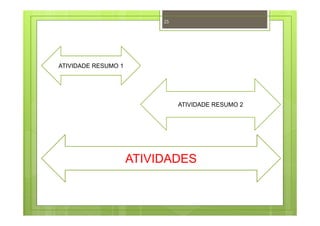 25
ATIVIDADE RESUMO 1
ATIVIDADE RESUMO 2
ATIVIDADES
 