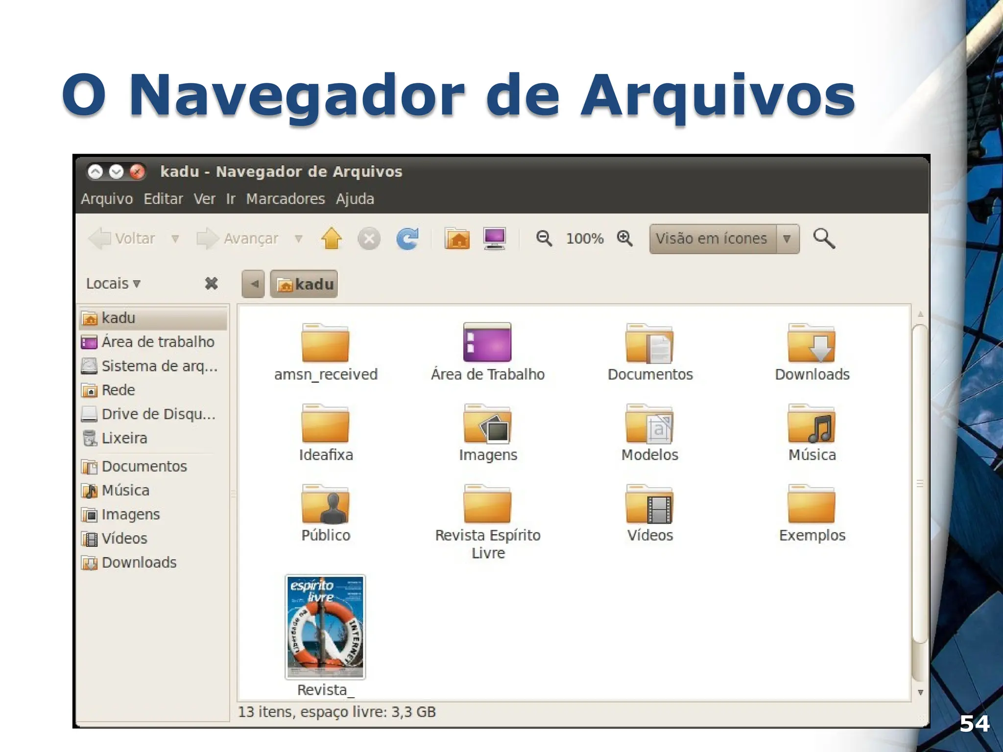 O Navegador de Arquivos
54
 