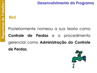 Posteriormente nomeou a sua teoria como  Controle de Perdas  e o procedimento gerencial como  Administração do Controle de Perdas . Desenvolvimento do Programa Bird 
