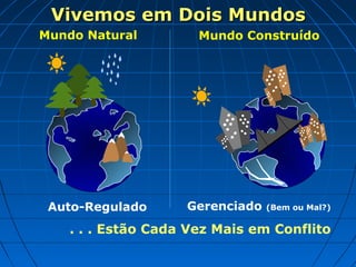 Vivemos em Dois Mundos
Mundo Natural         Mundo Construído




 Auto-Regulado      Gerenciado   (Bem ou Mal?)

    . . . Estão Cada Vez Mais em Conflito
 