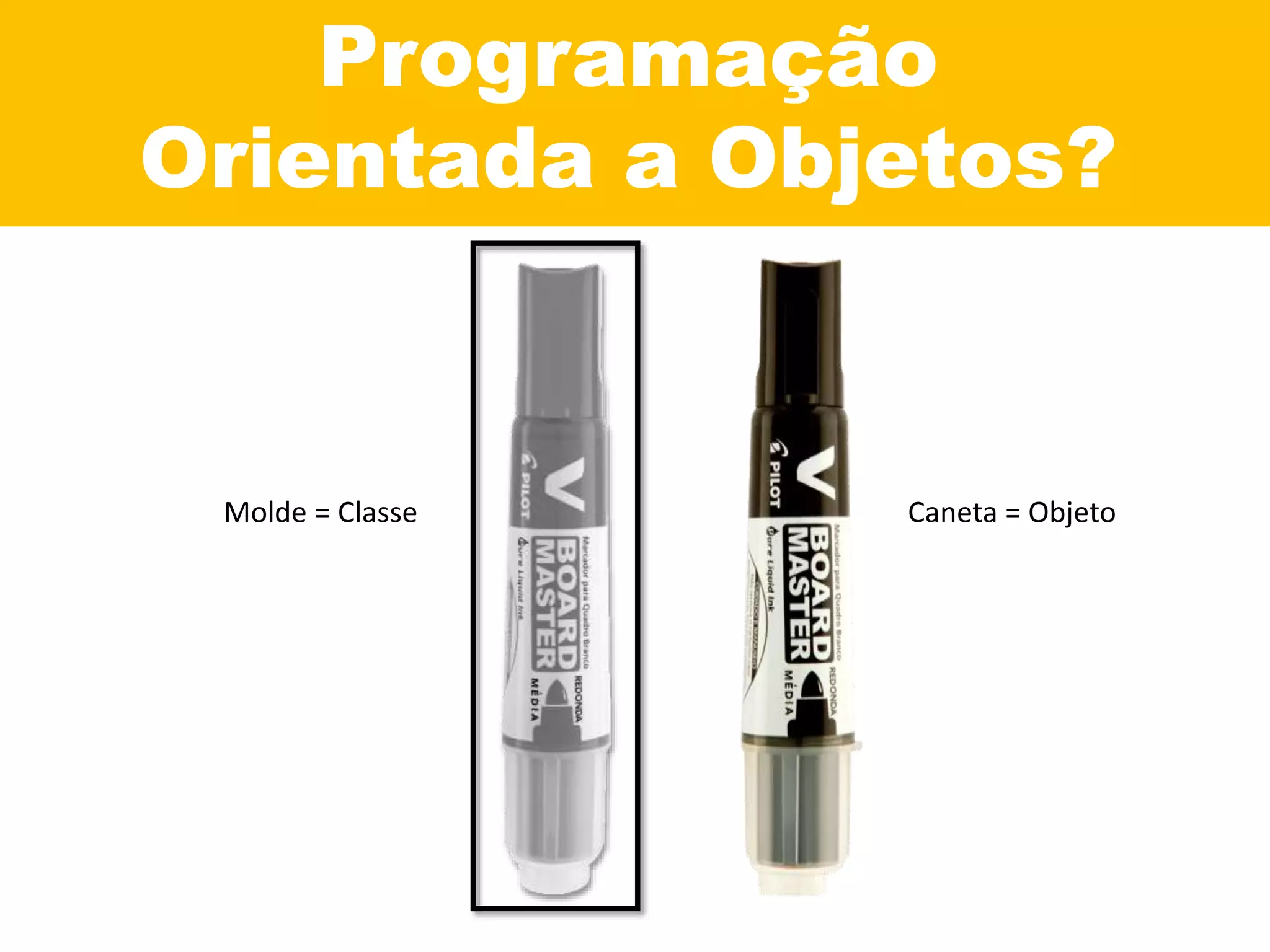 Programação
Orientada a Objetos?
Molde = Classe Caneta = Objeto
 