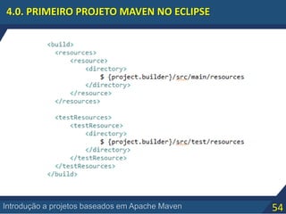 54Introdução a projetos baseados em Apache Maven
4.0. PRIMEIRO PROJETO MAVEN NO ECLIPSE
 