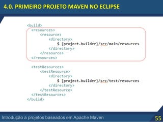 55Introdução a projetos baseados em Apache Maven
4.0. PRIMEIRO PROJETO MAVEN NO ECLIPSE
 
