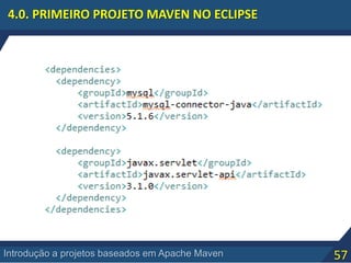 57Introdução a projetos baseados em Apache Maven
4.0. PRIMEIRO PROJETO MAVEN NO ECLIPSE
 