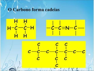 O Carbono forma cadeias
 