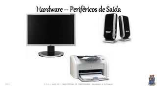 Hardware – Periféricos de Saída
19:24 I.C.C.: Aula 04 - ARQUITETURA DE COMPUTADORES (Hardware e Software)
 