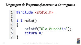 Linguagem de Programação: exemplo de programa
19:24 I.C.C.: Aula 04 - ARQUITETURA DE COMPUTADORES (Hardware e Software)
 