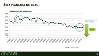 18
ÁREA PLANTADA NO BRASIL
Fonte: Conab, 2022.
54%
Comparando a
1981 e 1982.
 