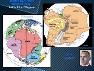 TEORIA DA DERIVA
   CONTINENTAL:
1915 - Alfred Wegener




                         Alfred
                        Wegener
 
